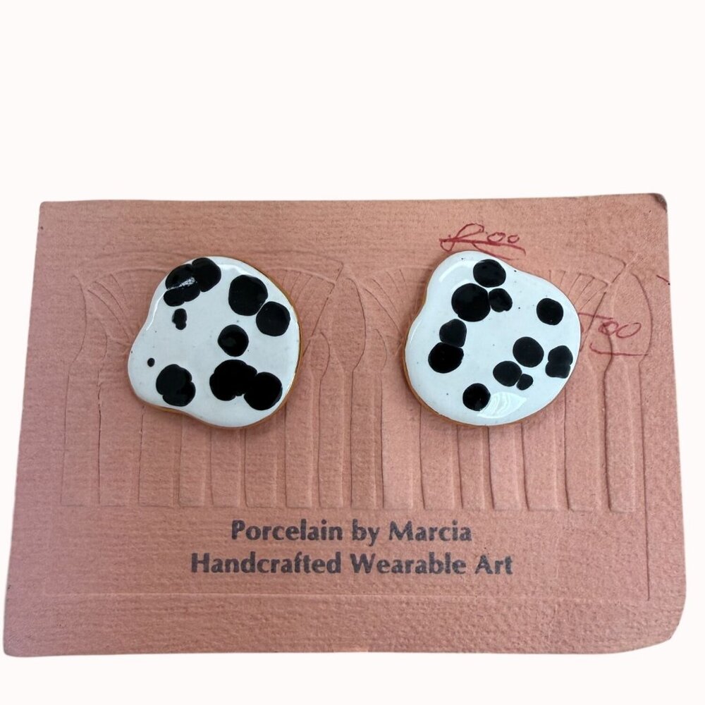 Porcelain By Marcia Handcrafted Black & White Polka Dot‎ Earrings